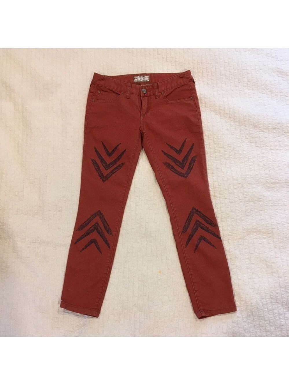 Free People Chevron Skinny Jeans Burnt Sienna 26 - Picture 2 of 10